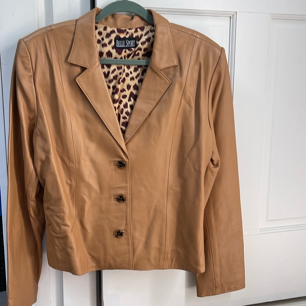 Vintage camel tone leather jacket by Belle Sport